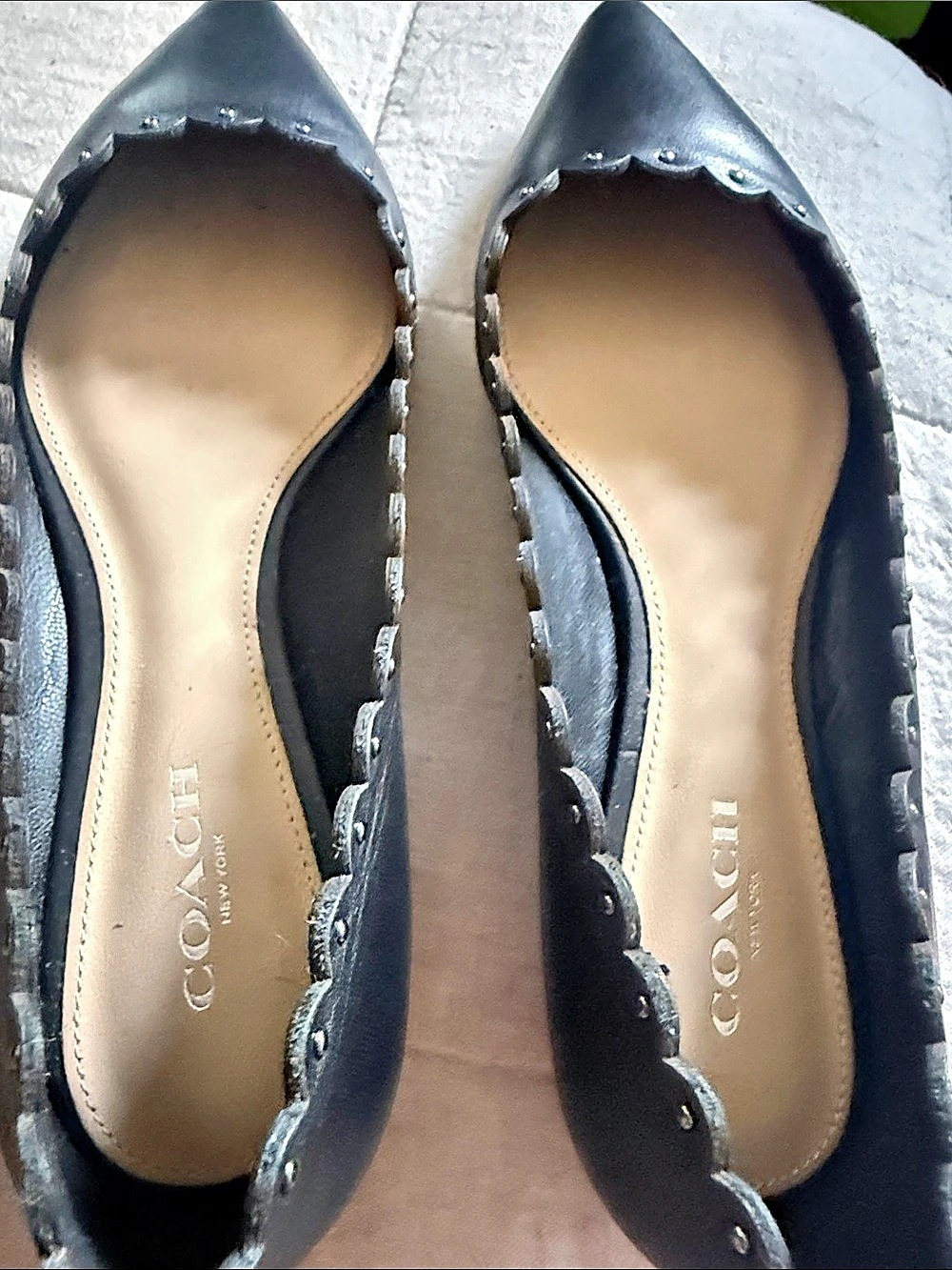 Coach Jill Studded Scalloped Pointed Toe Flat Flats Black US 6